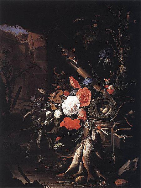 Abraham Mignon Still-Life with Fishes and Bird Nest oil painting image
